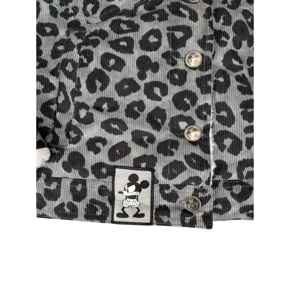 Disney Mickey Mouse Kids XS Leopard Print Corduroy Jacket Faux Shearling Collar